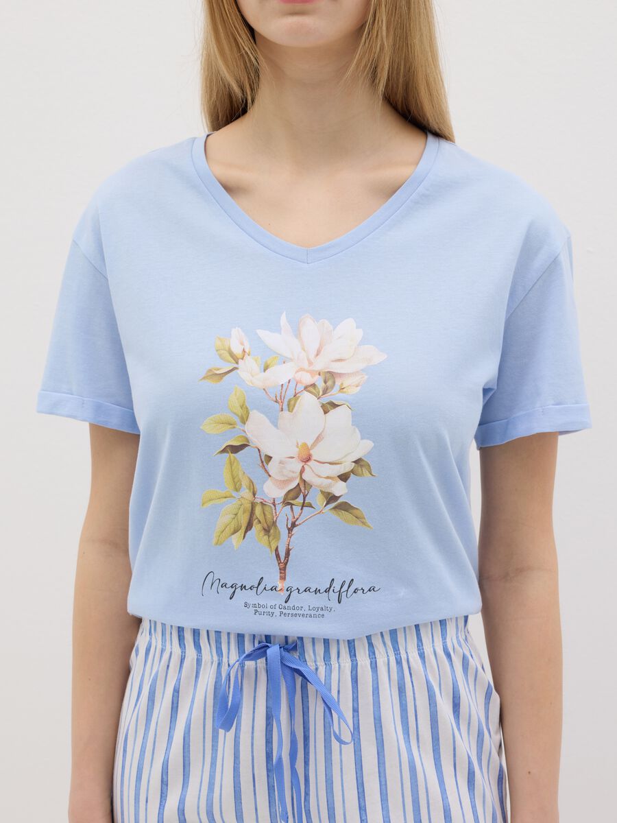 Light blue cotton pyjamas with floral print_3