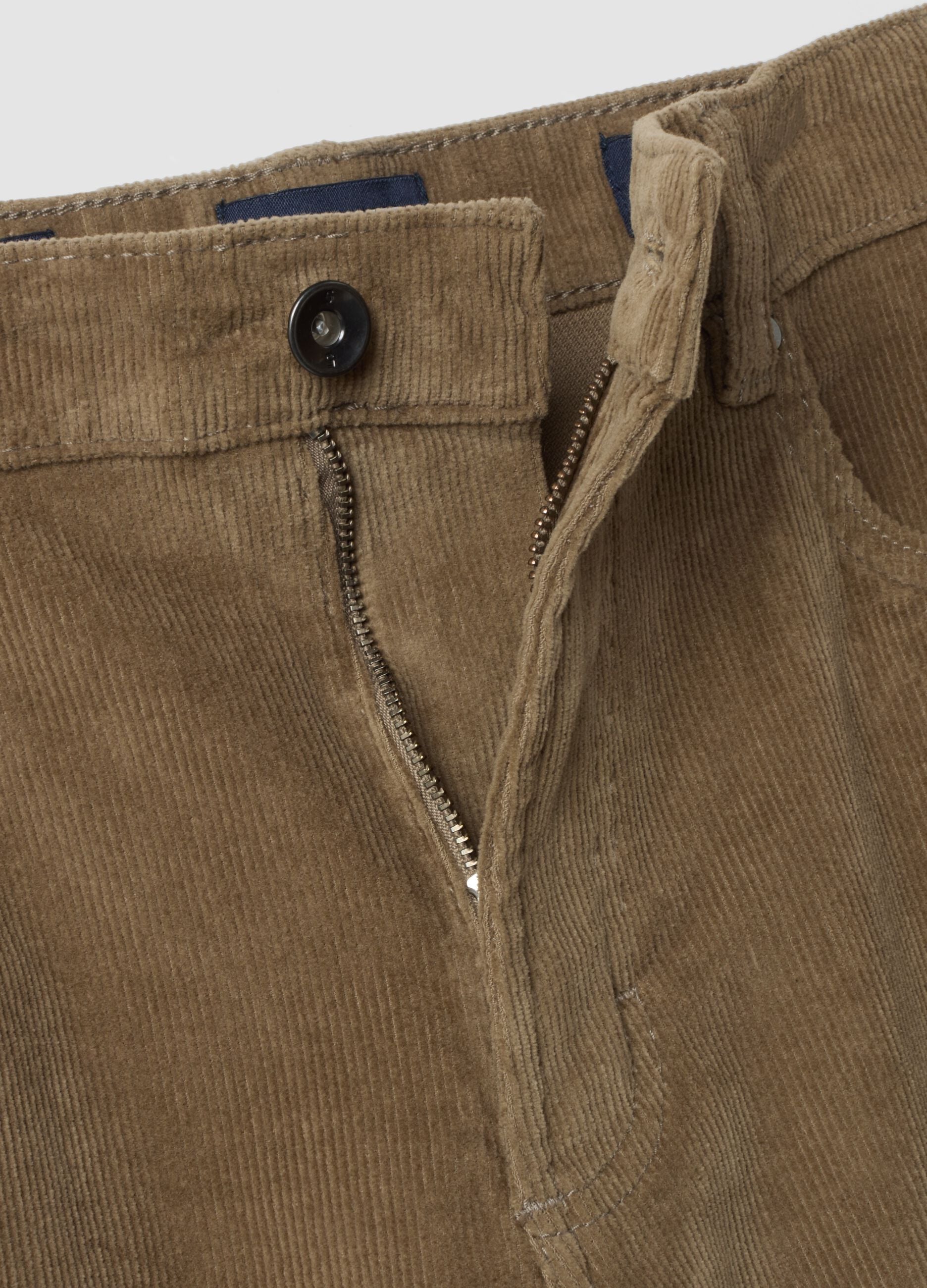 Pantaloni marroni in cotone elasticizzato a coste regular fit