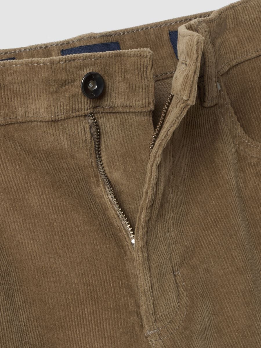 Brown regular-fit ribbed stretch cotton trousers_1