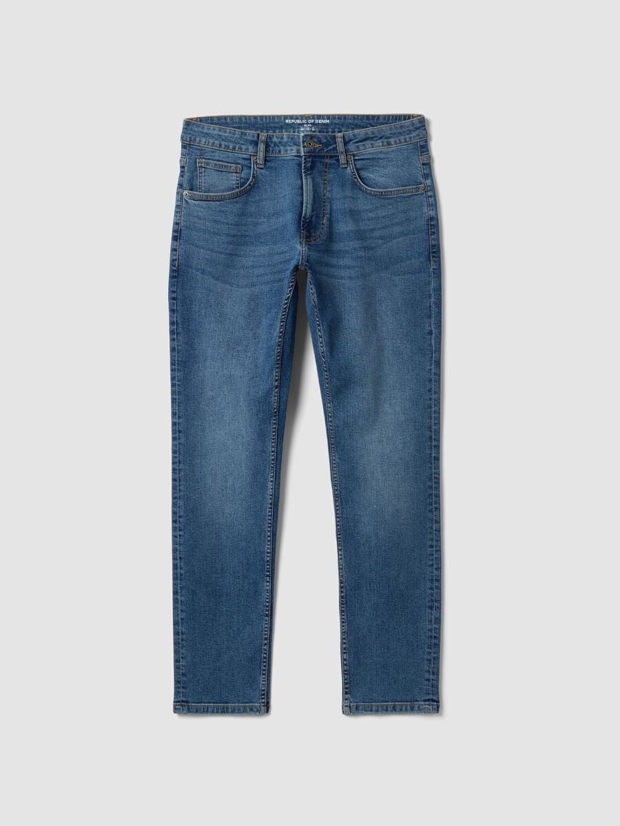 Blue slim-fit stretch cotton jeans_4