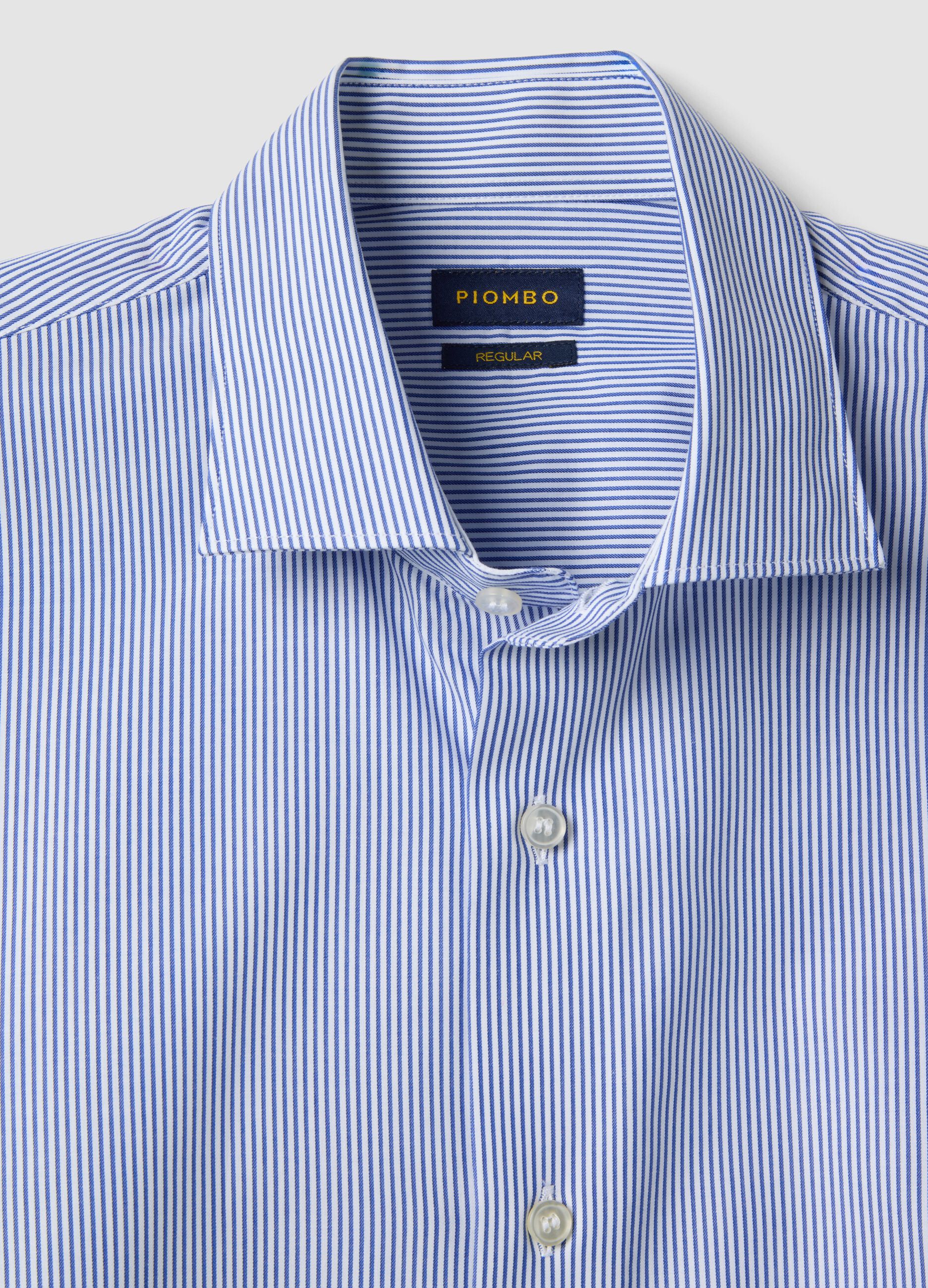 Camicia in puro cotone a righe blu e bianche regular fit easy iron
