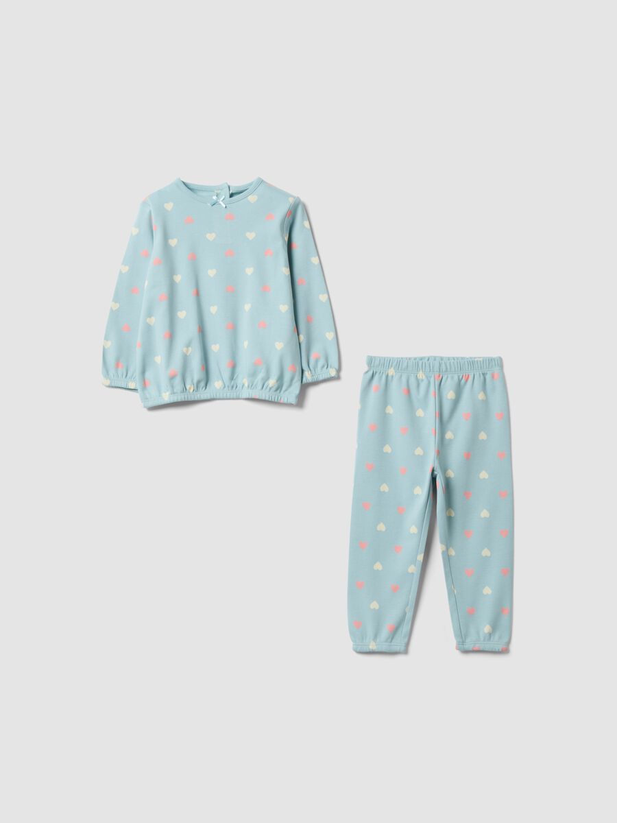 Pigiama azzurro in puro cotone organico con fantasia per neonata_0