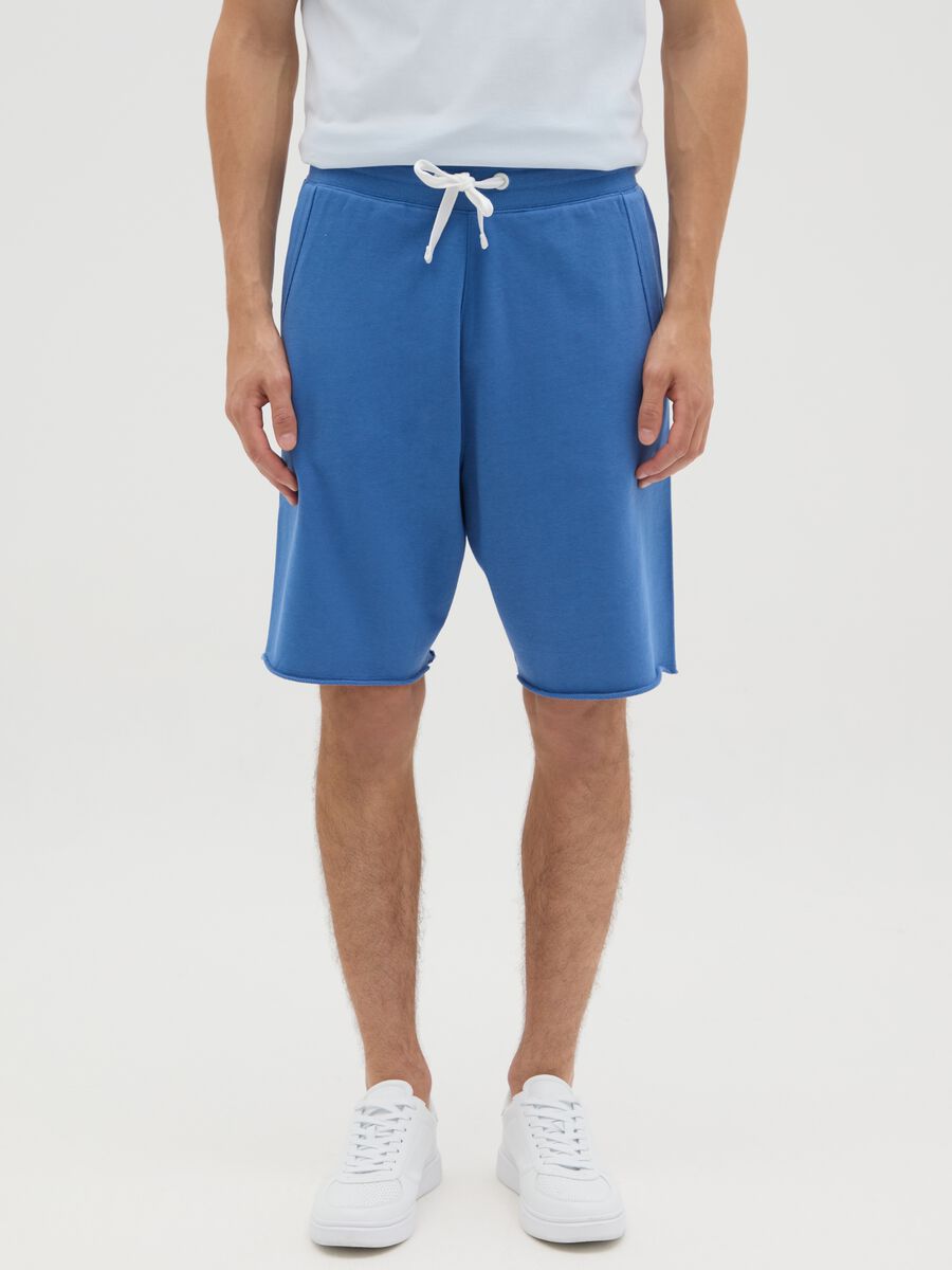 Men's blue cotton blend regular fit shorts with adjustable drawstring_1