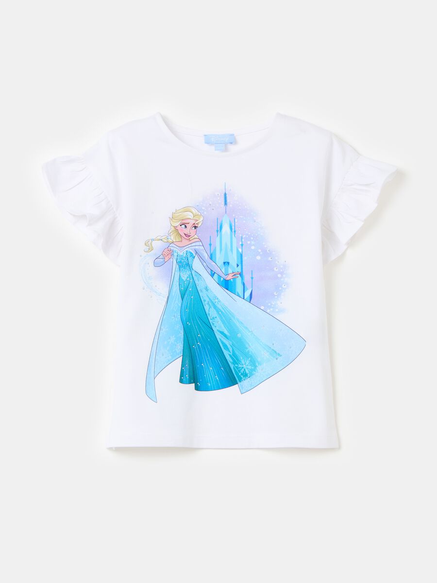 T-shirt con stampa Elsa e strass_0