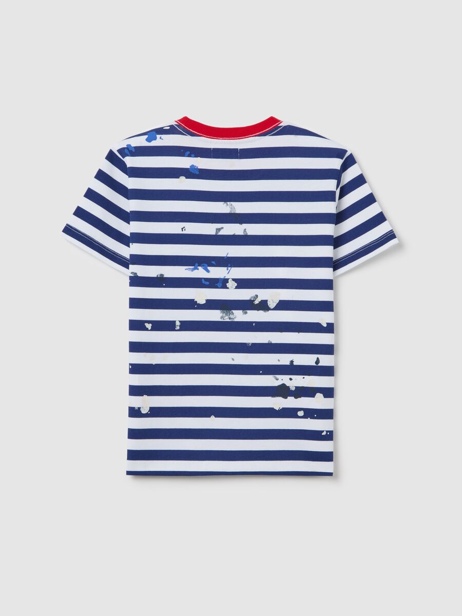 T-shirt in cotone a righe stampa macchie di vernice _1