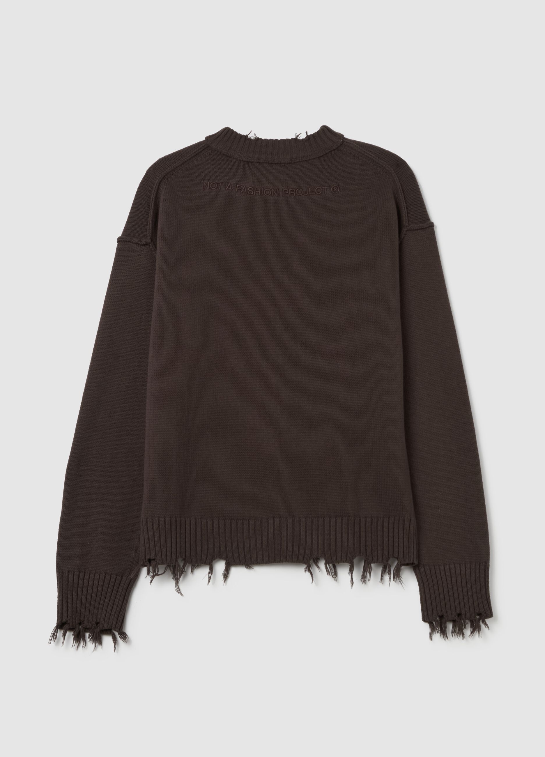 Crewneck Distressed Pullover Chocolate Brown