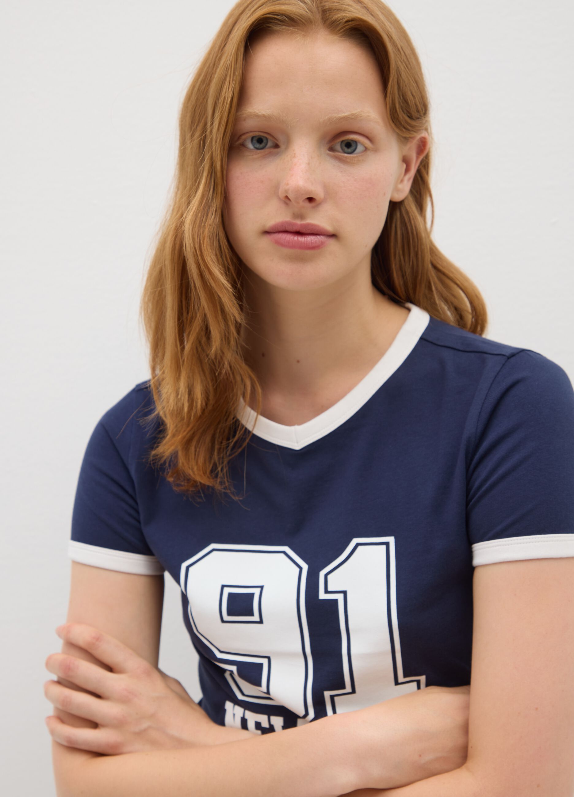 T-shirt in cotone elasticizzato blu regular fit