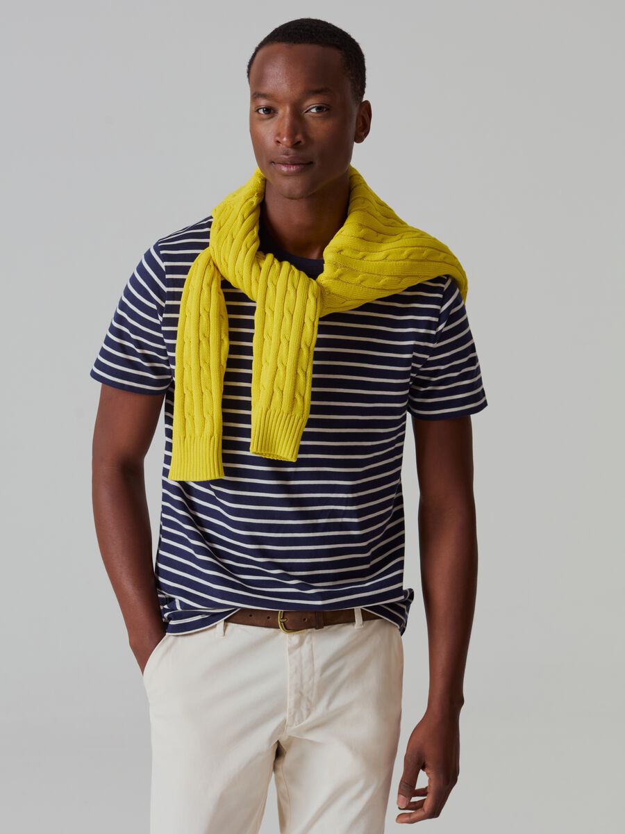 Cotton T-shirt with striped pattern_1