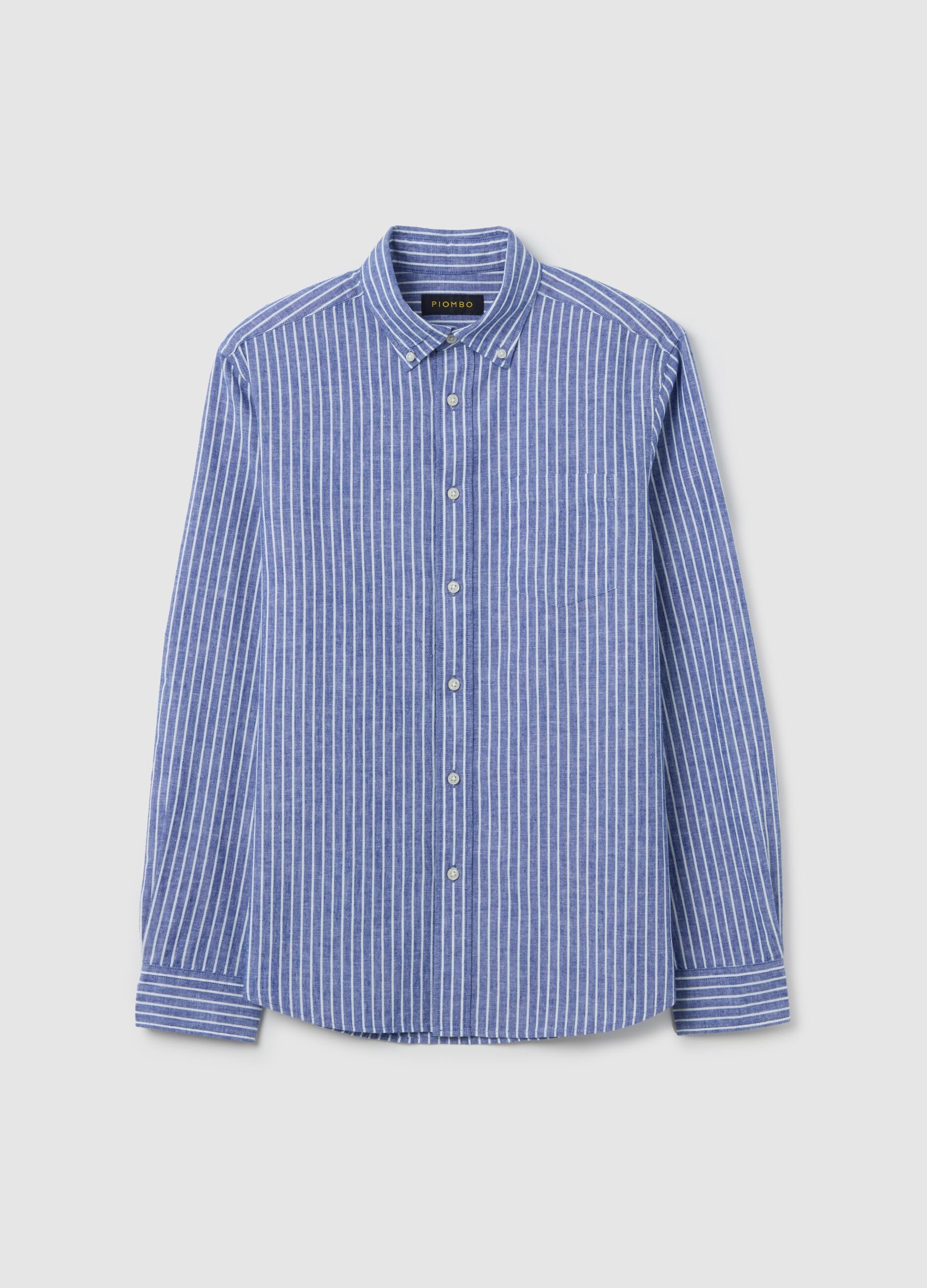 Striped regular-fit shirt in cotton and linen