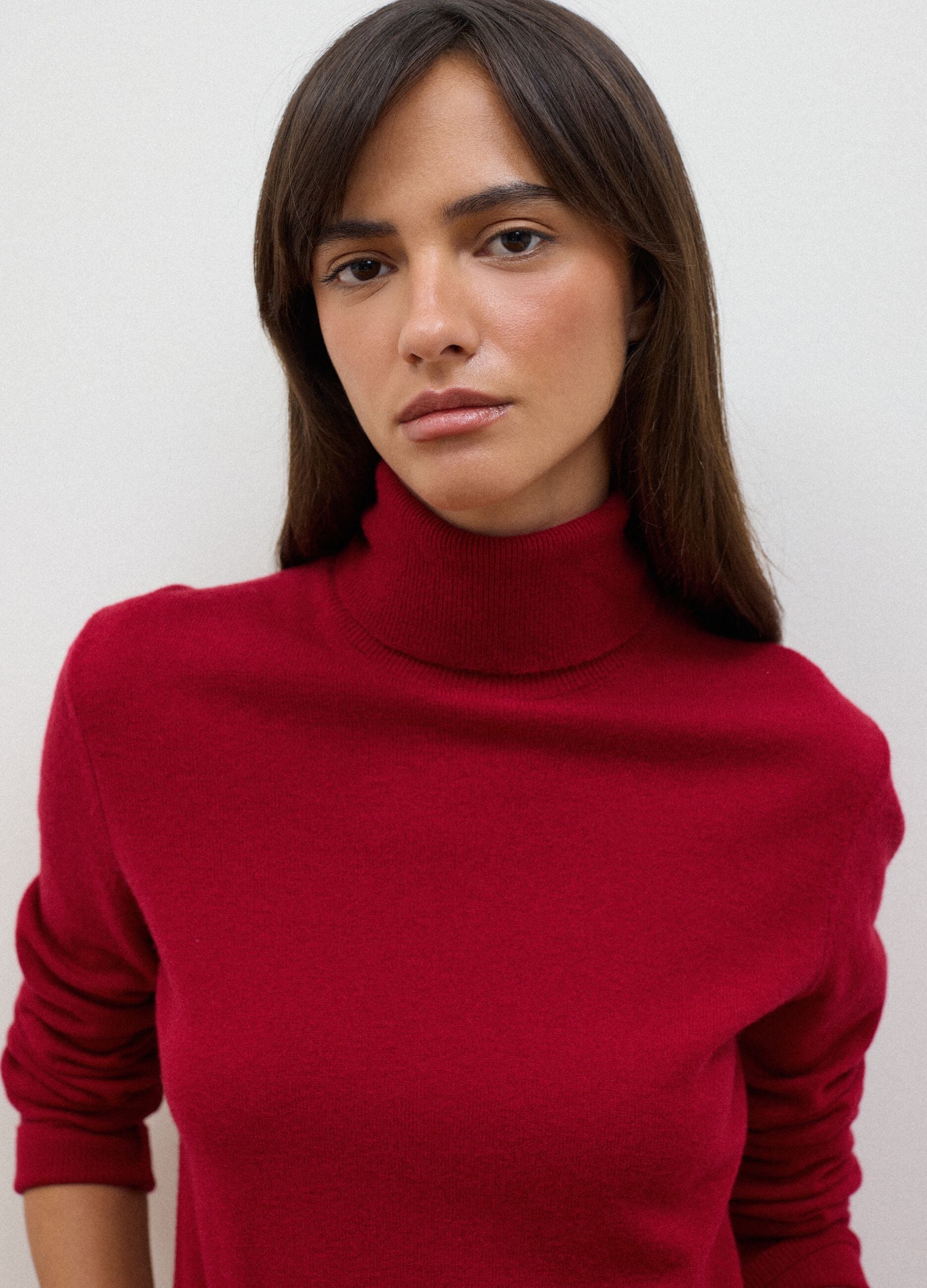 Red pure wool roll-neck jumper in regular fit
