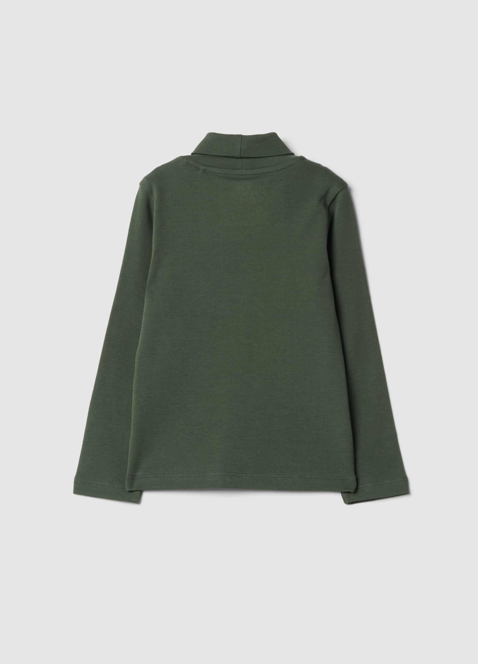 Maglia verde bosco dolcevita in puro cotone organico