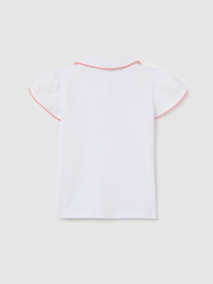 White stretch cotton polo shirt with flounce_1