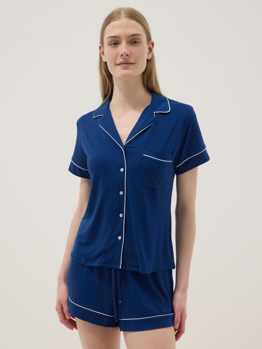 Blue Regular Fit Stretch Viscose Blend Pyjama Top_2