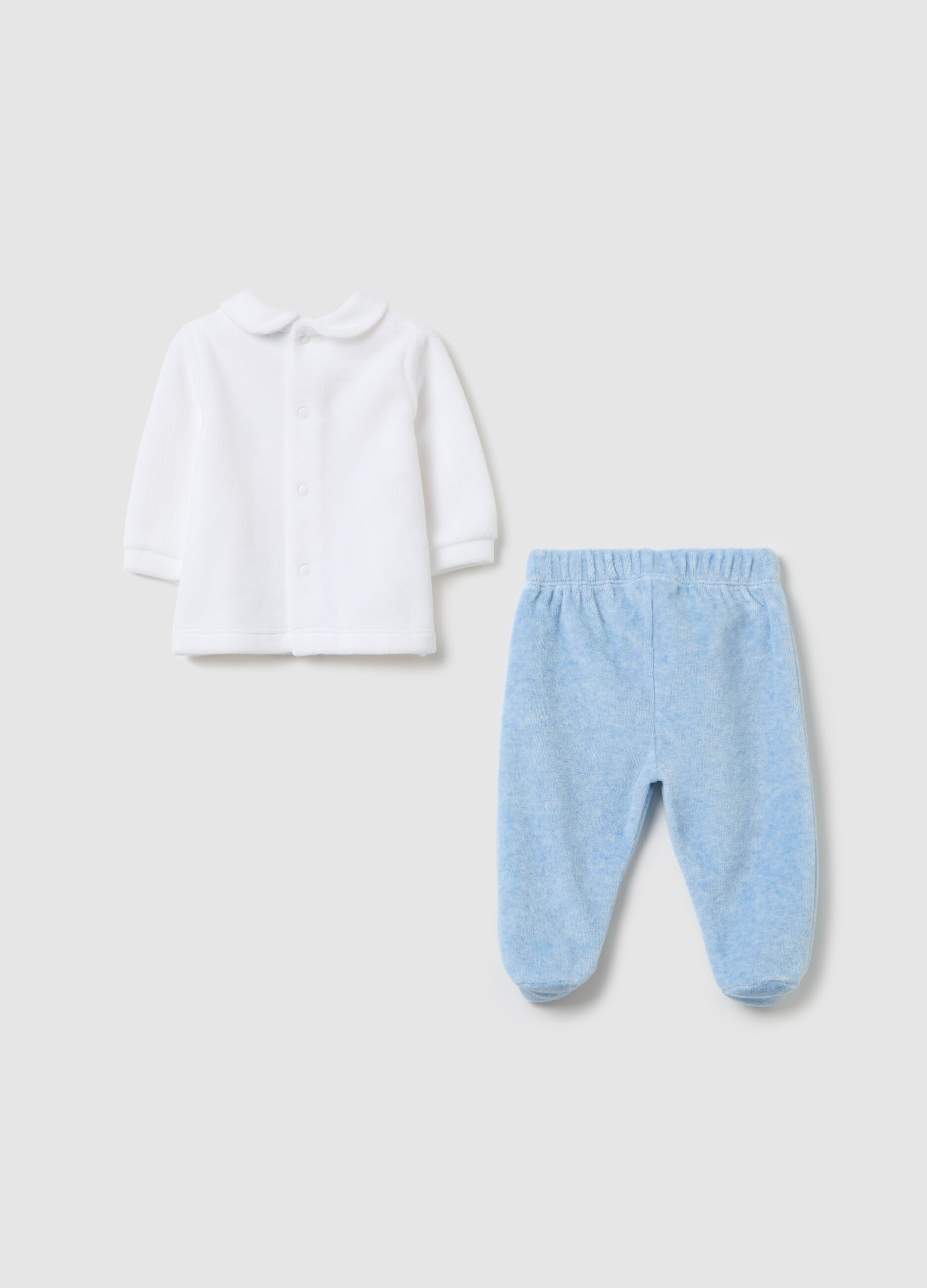 T-shirt and baby leggings set in velour with embroidery