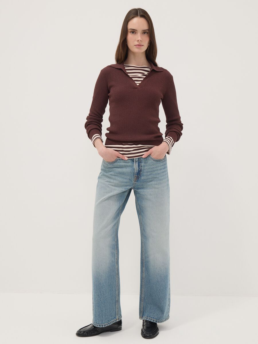 Brown ribbed viscose-blend polo-collar top_2