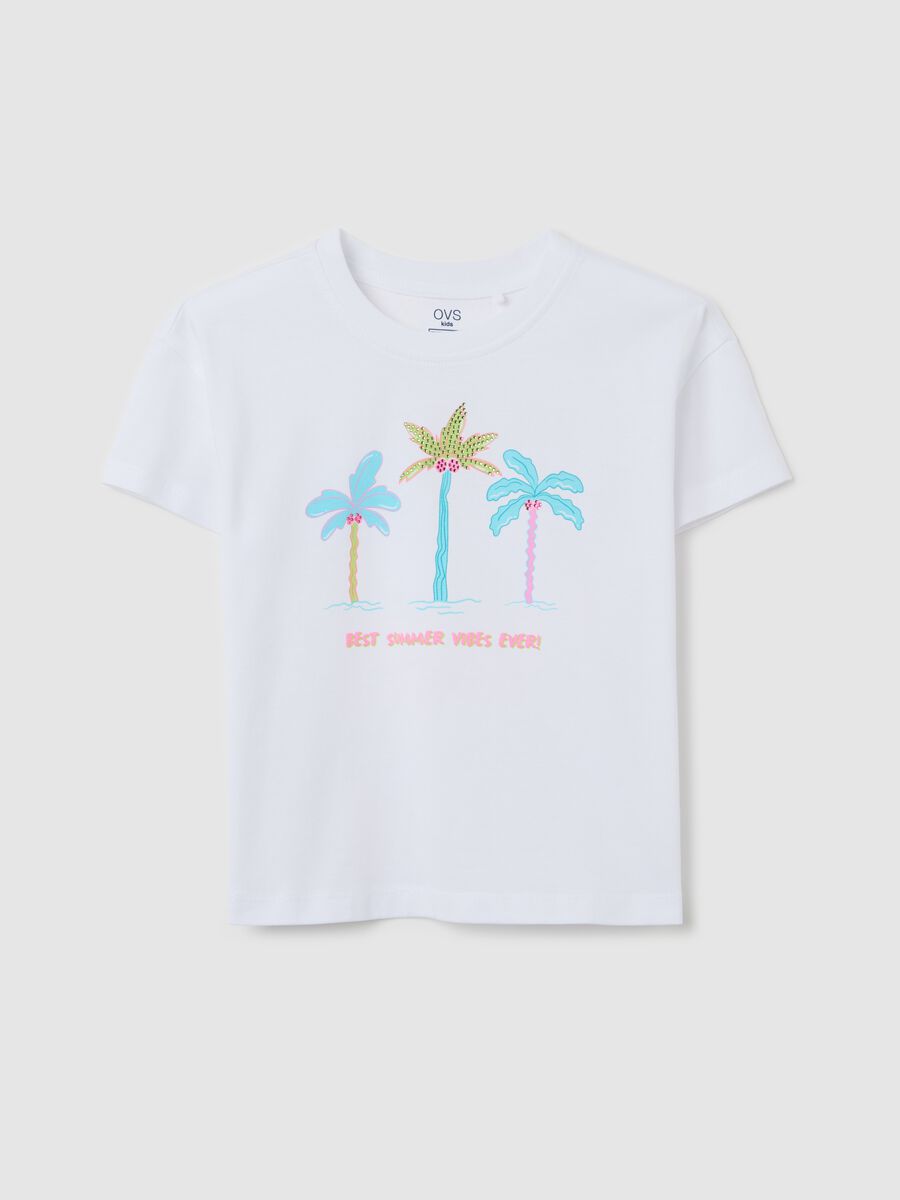 White cotton T-shirt with print_0