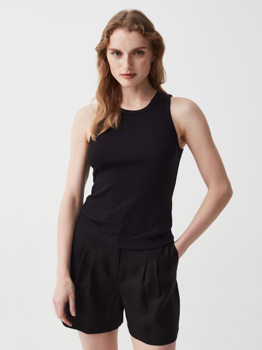 Essential tank top with narrow ribbing_0