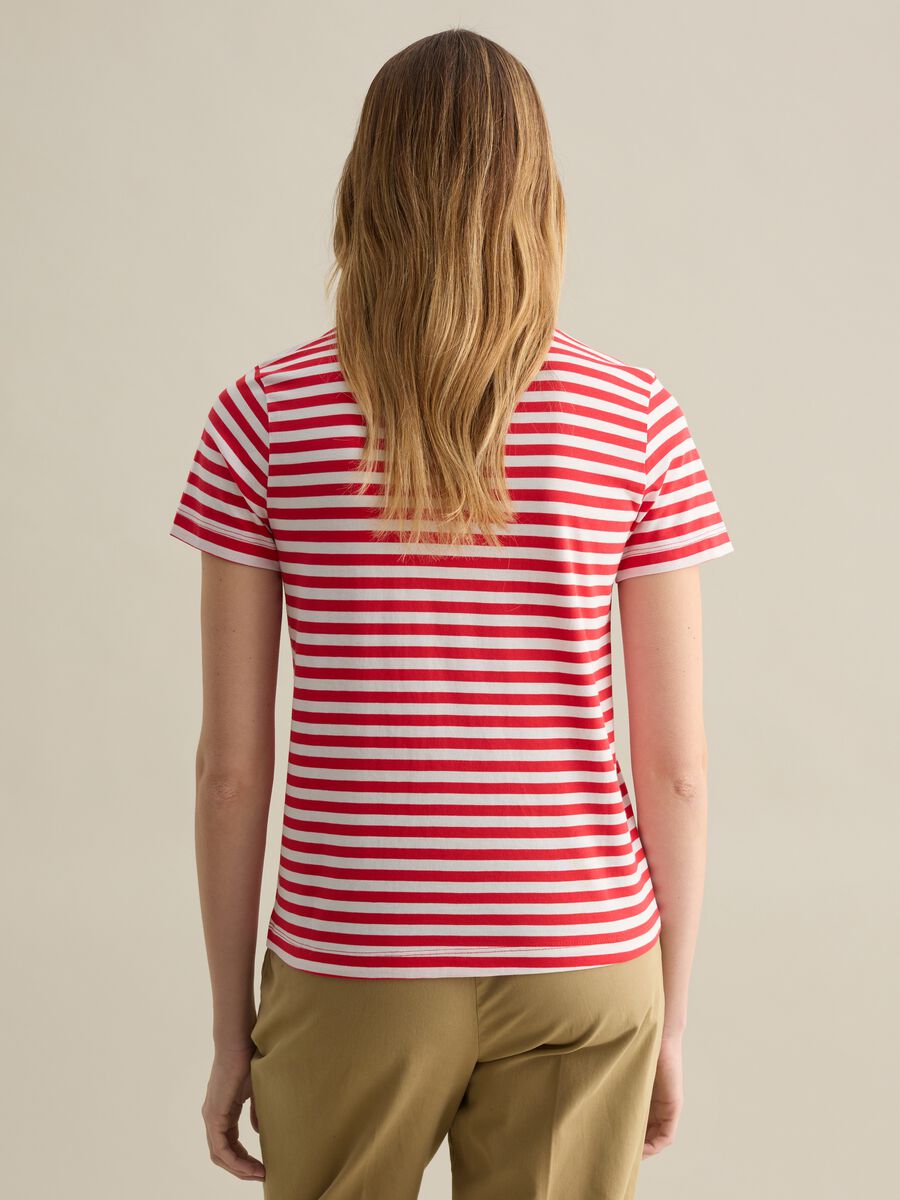 Red and white striped T-shirt with short sleeves_3