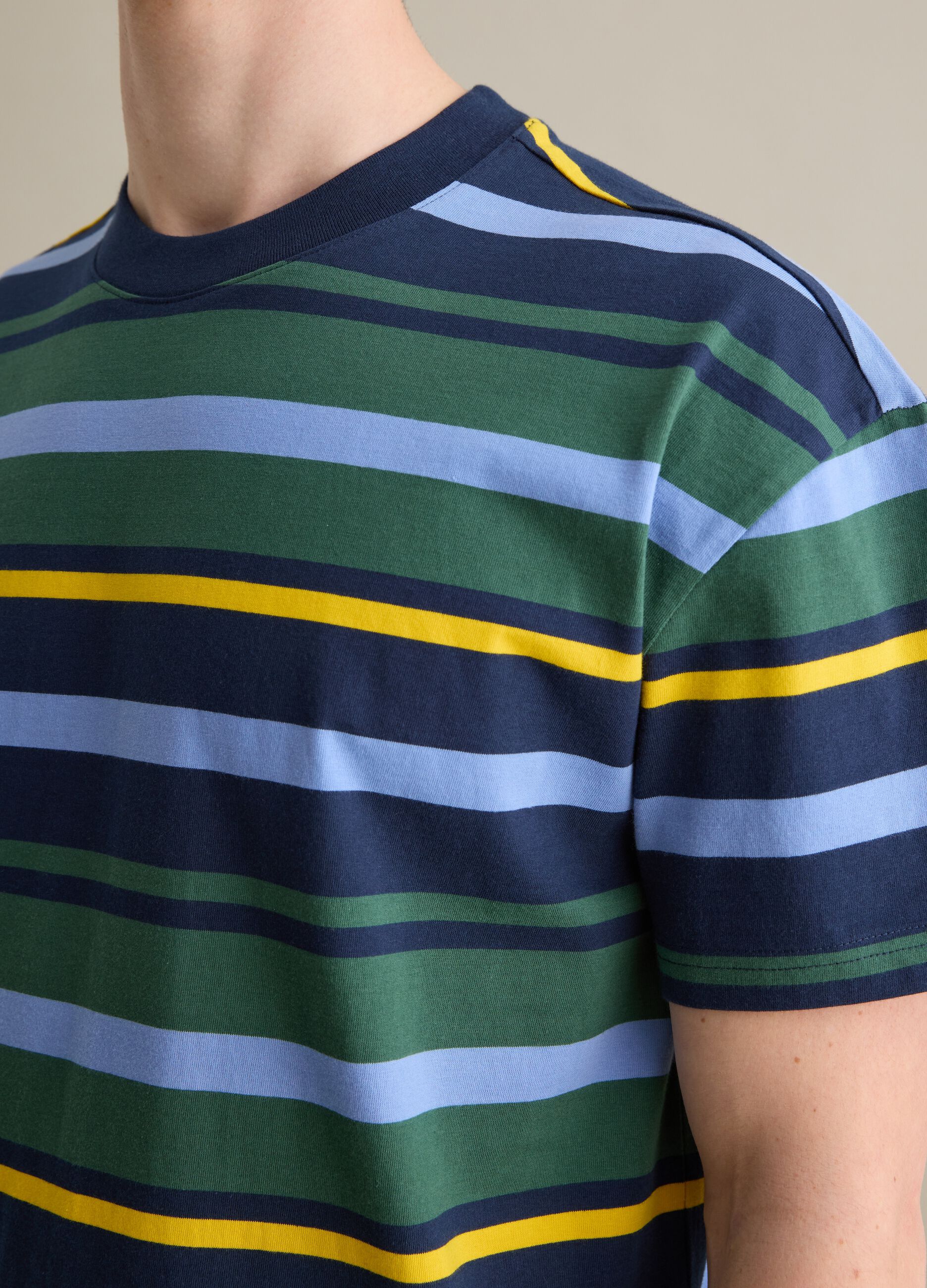 Blue and green T-shirt in striped cotton