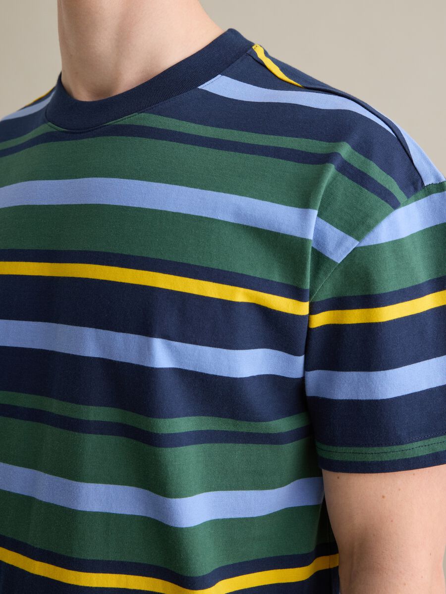 Blue and green T-shirt in striped cotton_2