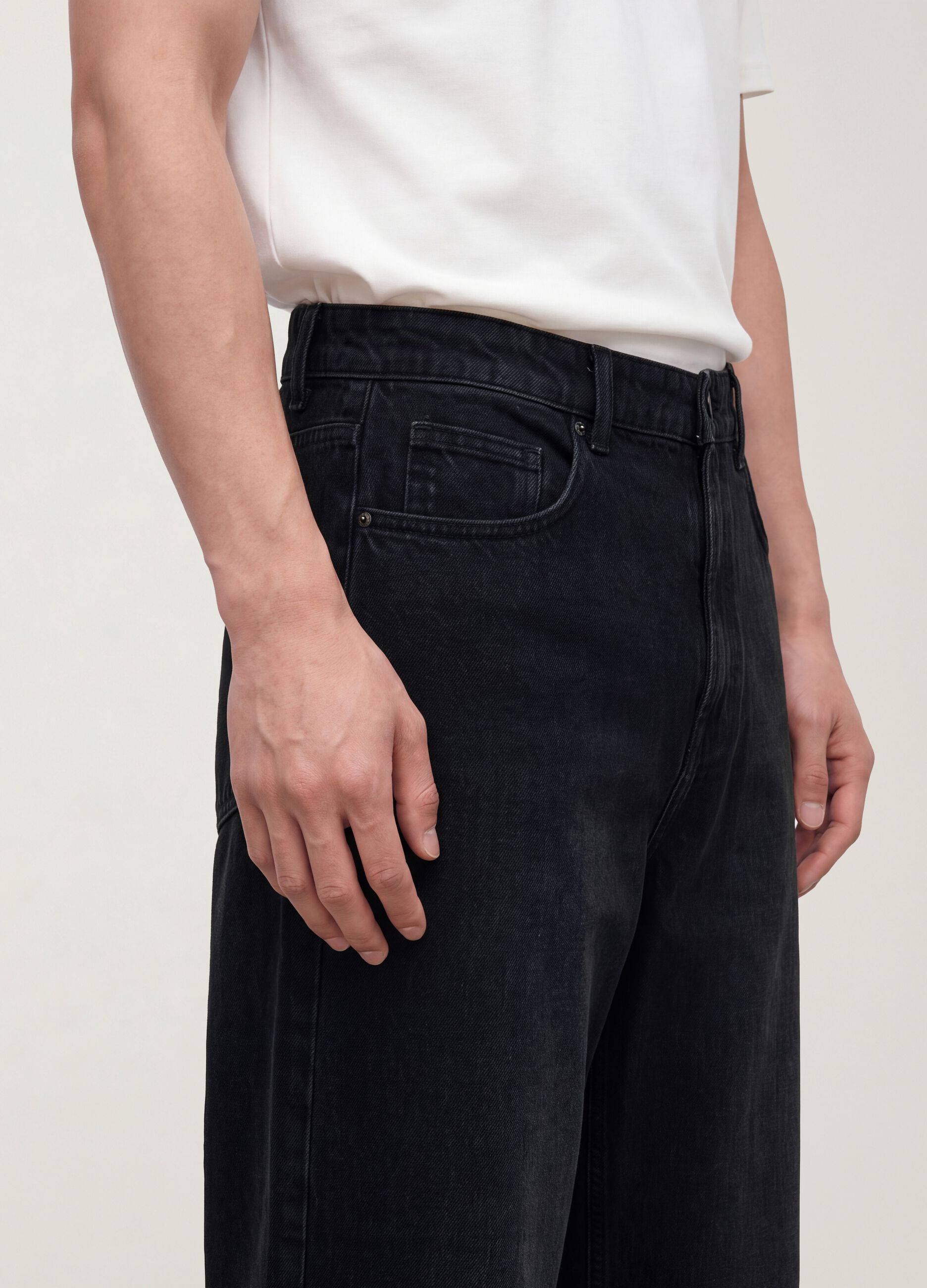 Black cotton denim wide-leg jeans