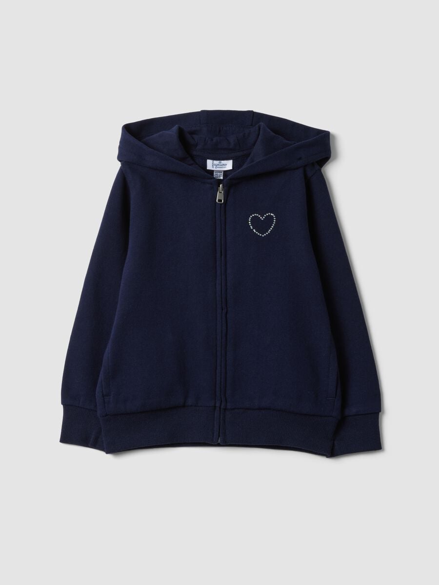 Felpa blu con cappuccio in puro cotone organico con stella regular fit per bimba_0