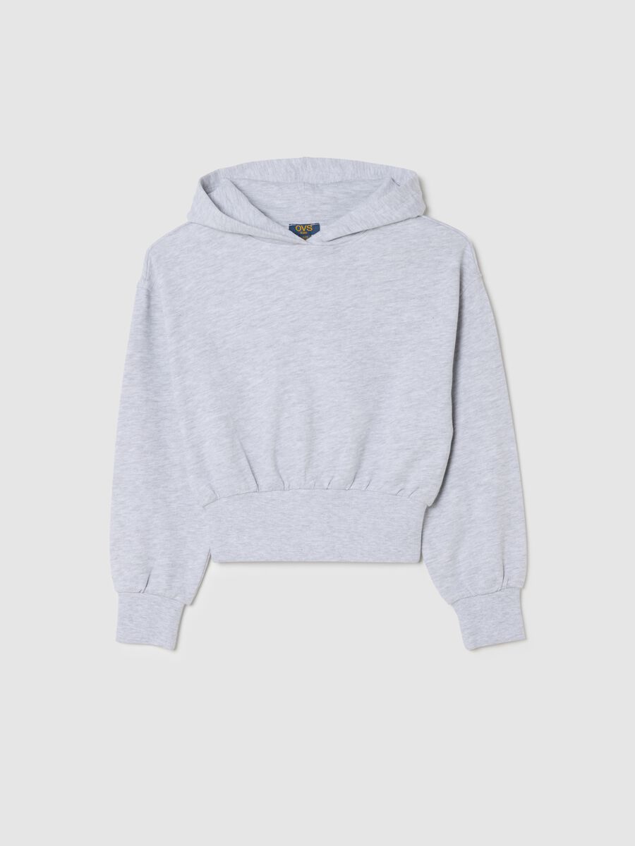 Felpa da ragazza in puro cotone grigia regular fit con cappuccio_0