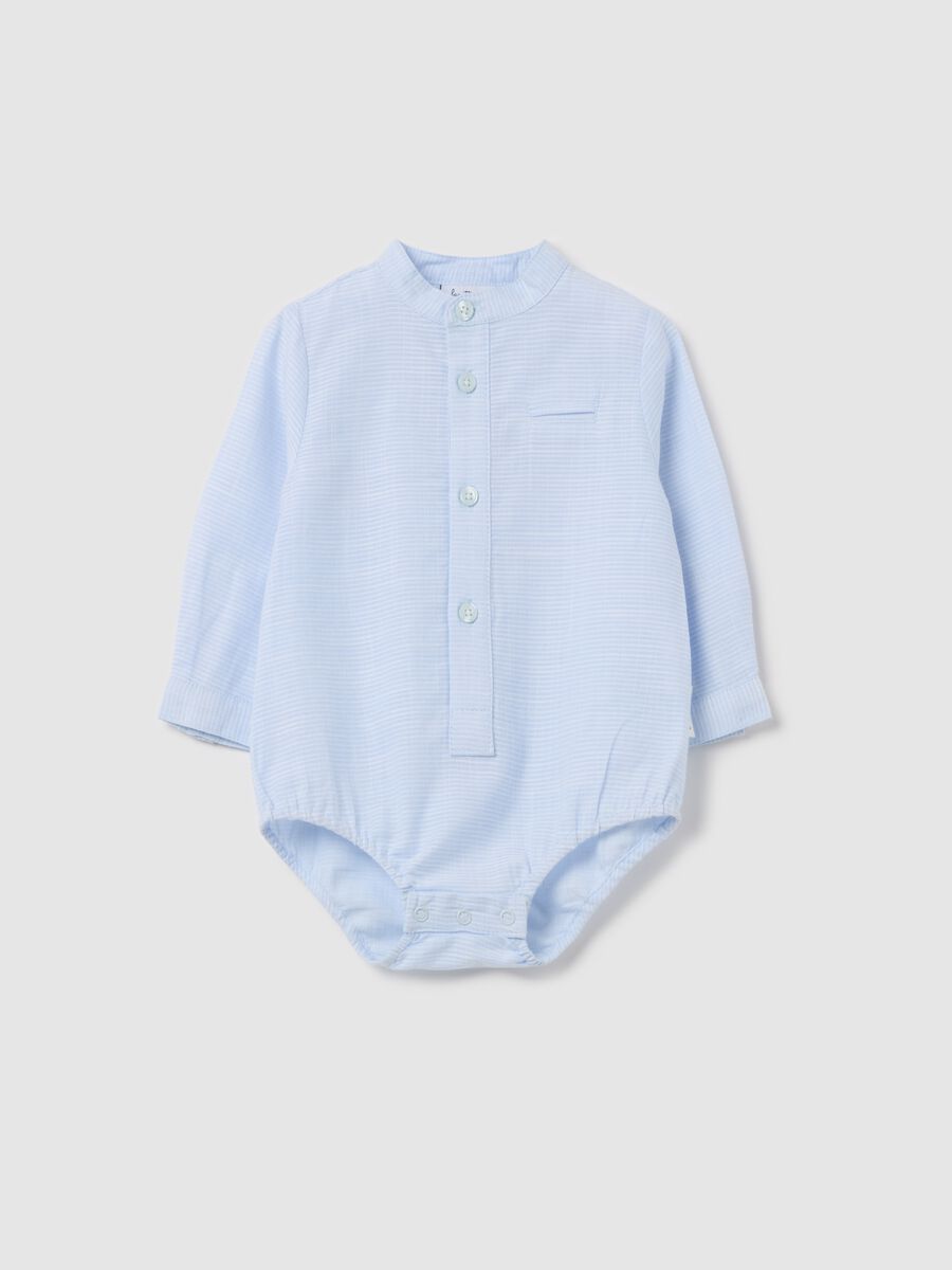 Cotton bodysuit shirt with stripes and pocket_0