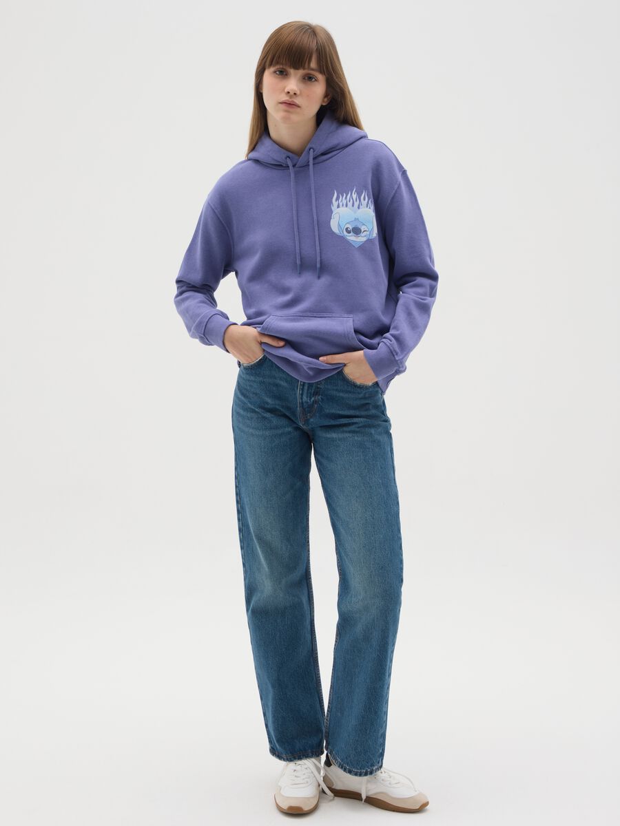 Felpa viola con cappuccio in misto cotone regular fit con stampa_1