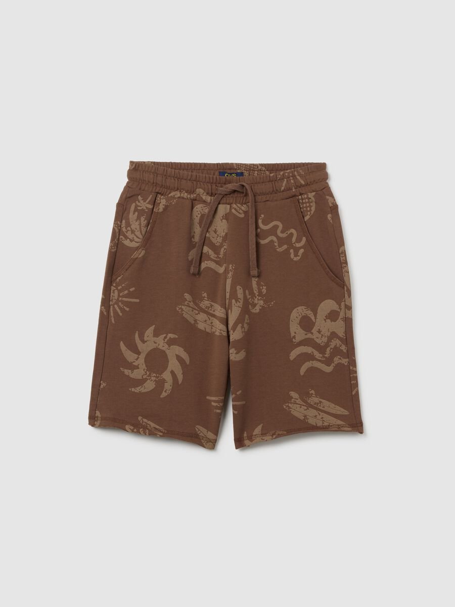 Brown boys' cotton shorts with regular fit print_0