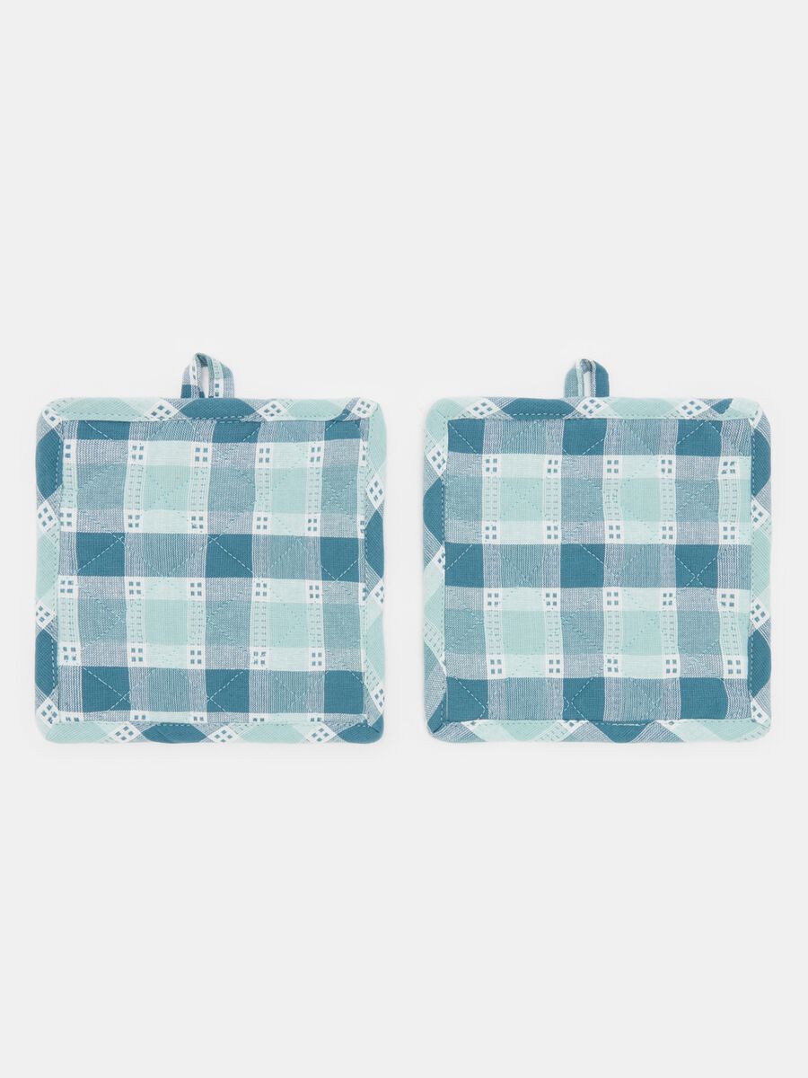 Set 2 presine da cucina in cotone a quadri_0