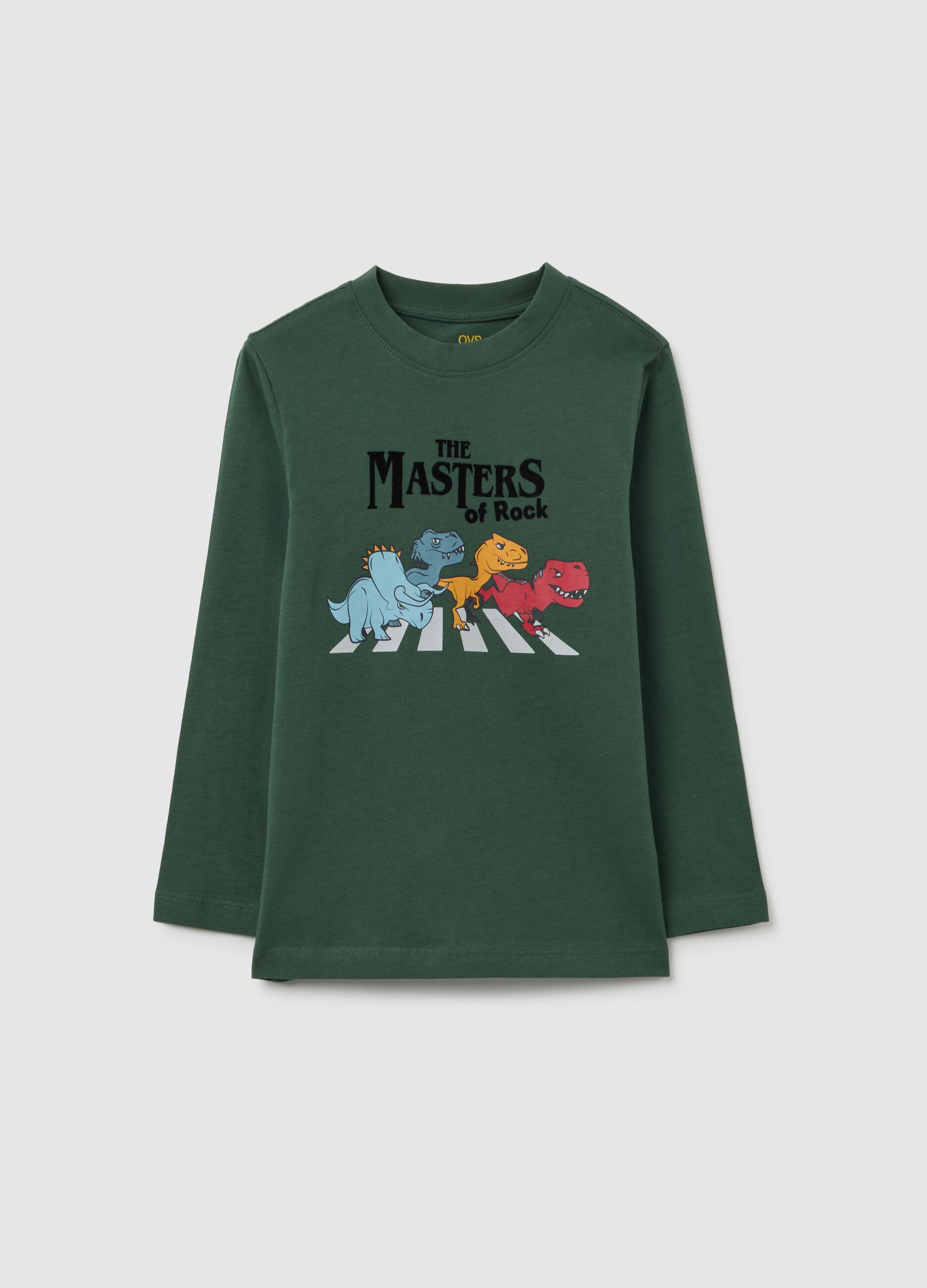 T-shirt da bambino in puro cotone verde regular fit con stampa