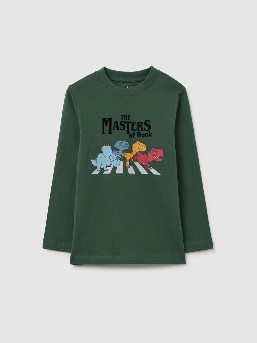 T-shirt da bambino in puro cotone verde regular fit con stampa_0