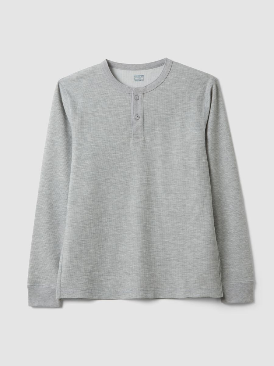 T-shirt grigia in misto viscosa a nido d'ape regular fit_0