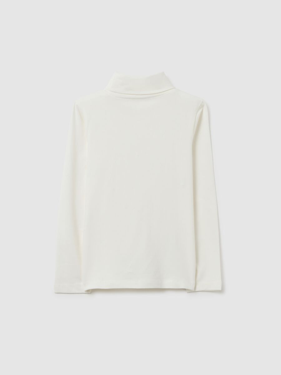 Girl's white turtleneck top in regular fit cotton blend_1