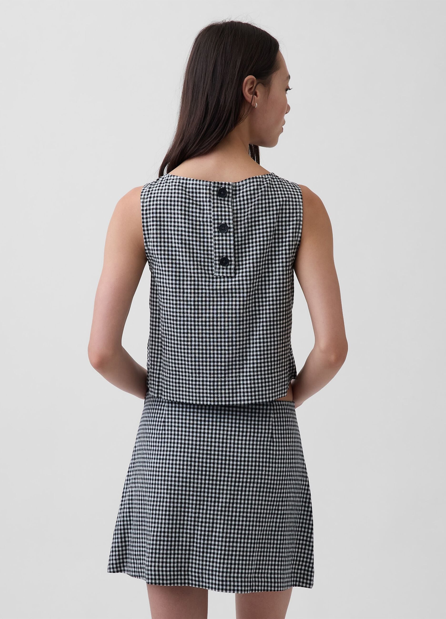 Checked linen-blend top