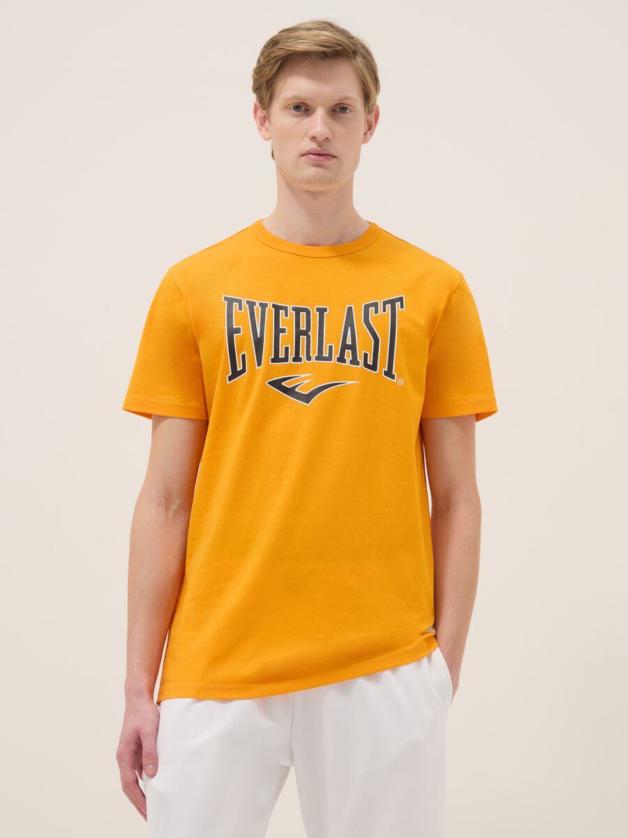 Orange pure cotton regular fit T-shirt with Everlast logo_1