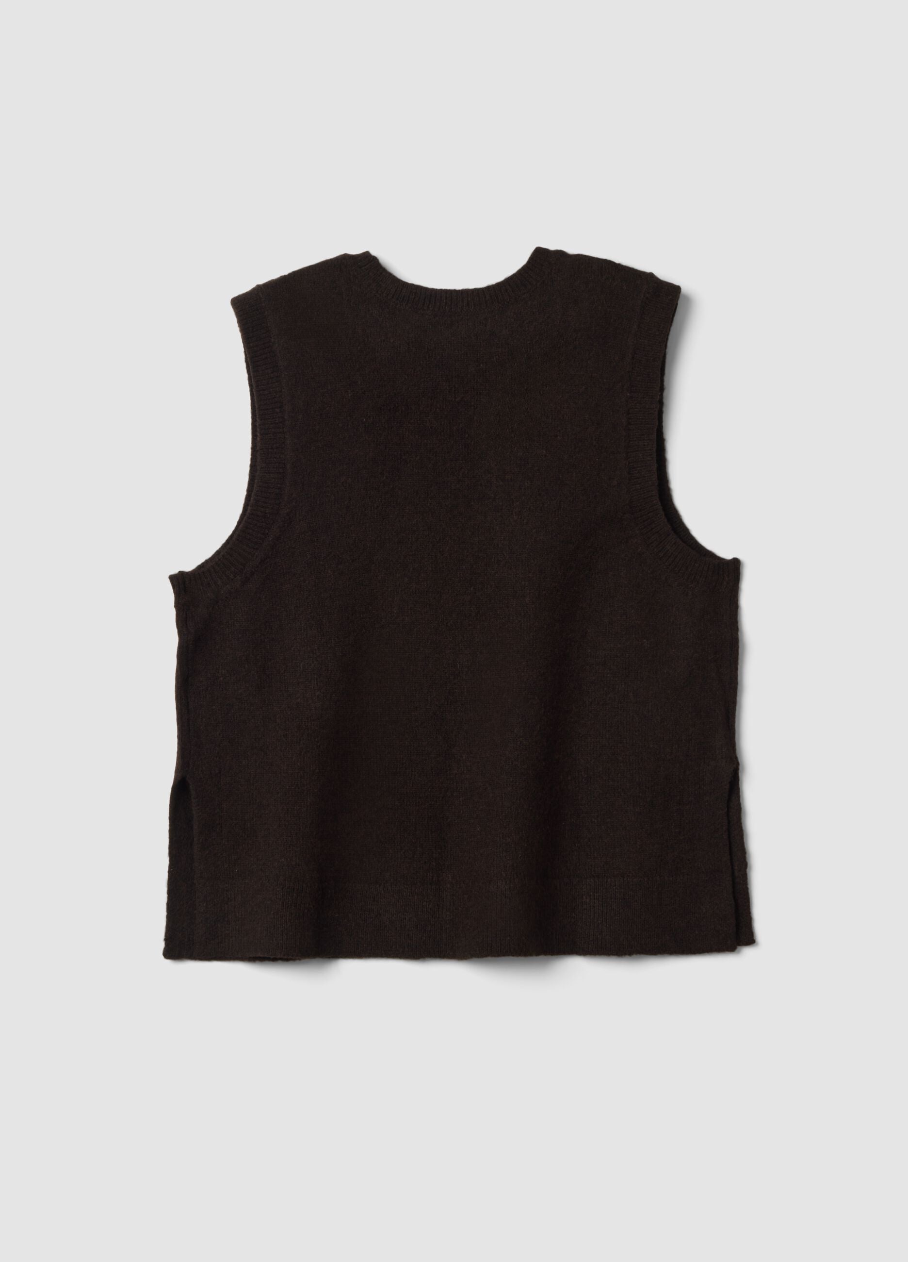 Brown wool-blend crew-neck gilet