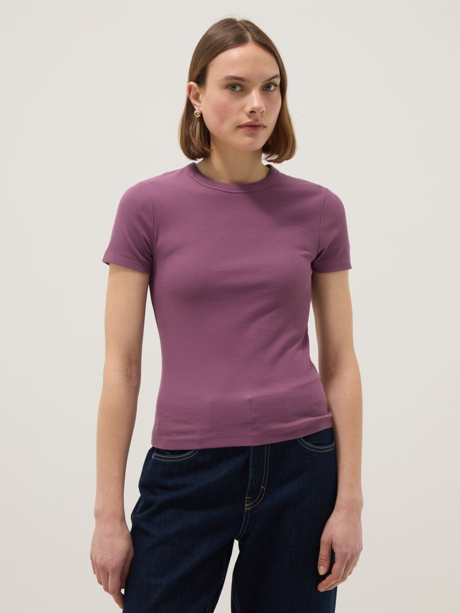Purple fitted short-sleeve stretch cotton T-shirt_1