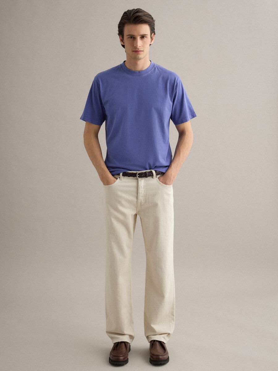 Blue pure cotton T-shirt with relaxed fit_2