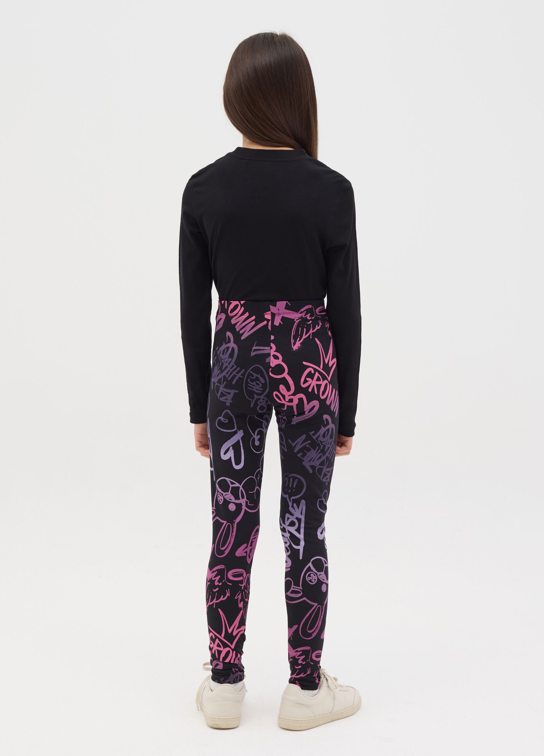 Stretch cotton leggings with graffiti print