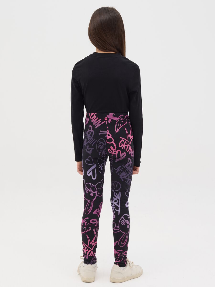 Stretch cotton leggings with graffiti print_3