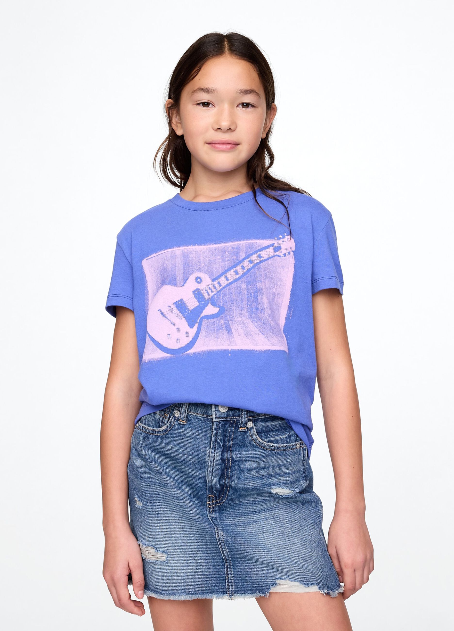 Blue short sleeve t-shirt with guitar print