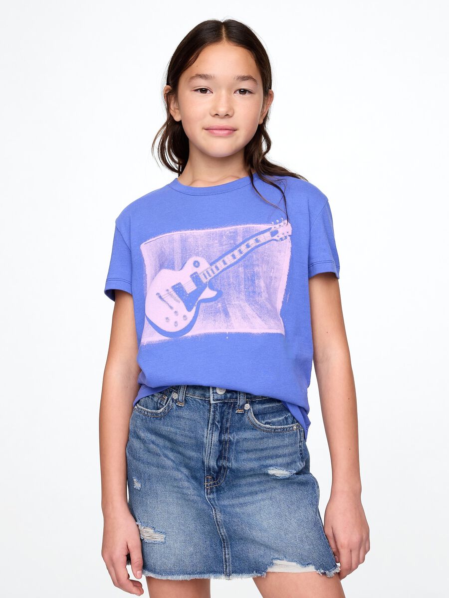 Blue short sleeve t-shirt with guitar print_0