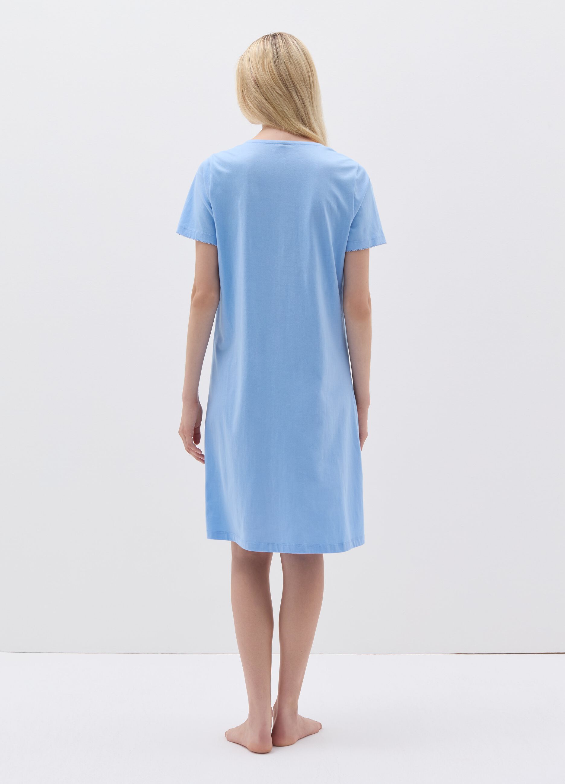Camicia da notte con sangallo e bottoni Blu chiaro da Donna OVS