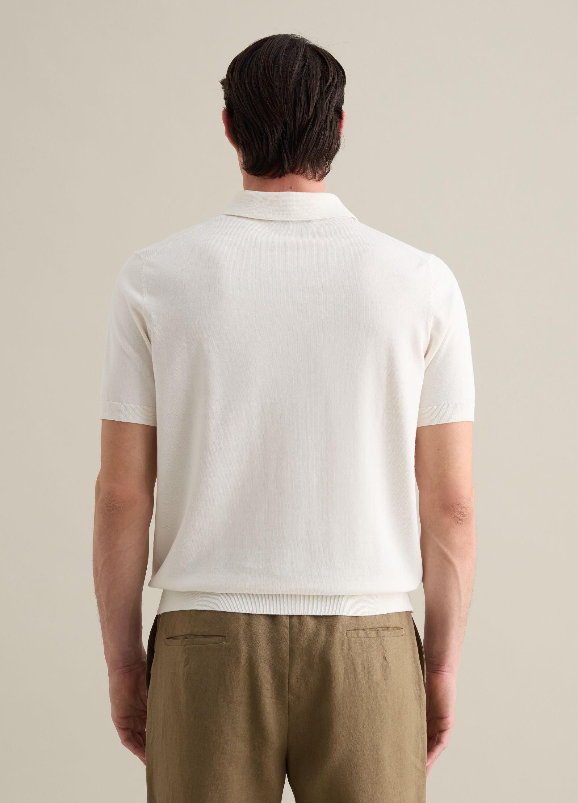 White polo shirt in cotton, silk, and linen