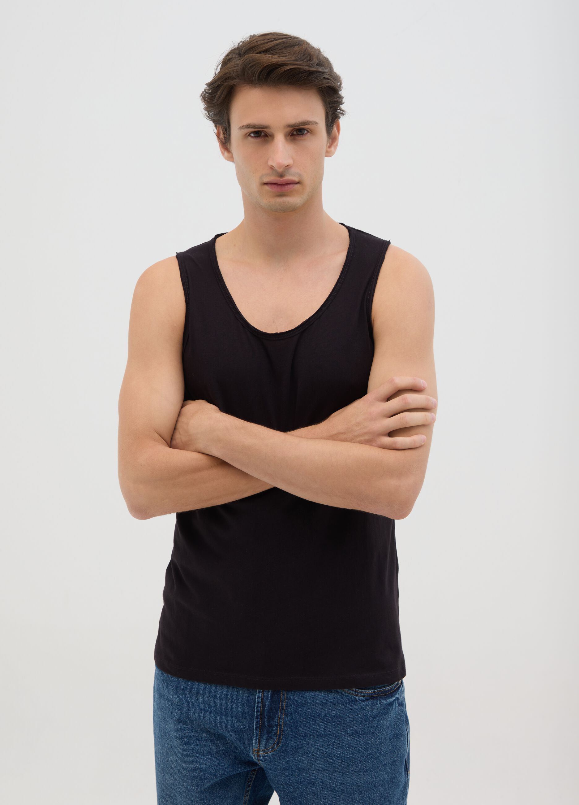 Canotta da uomo in puro cotone nero regular fit