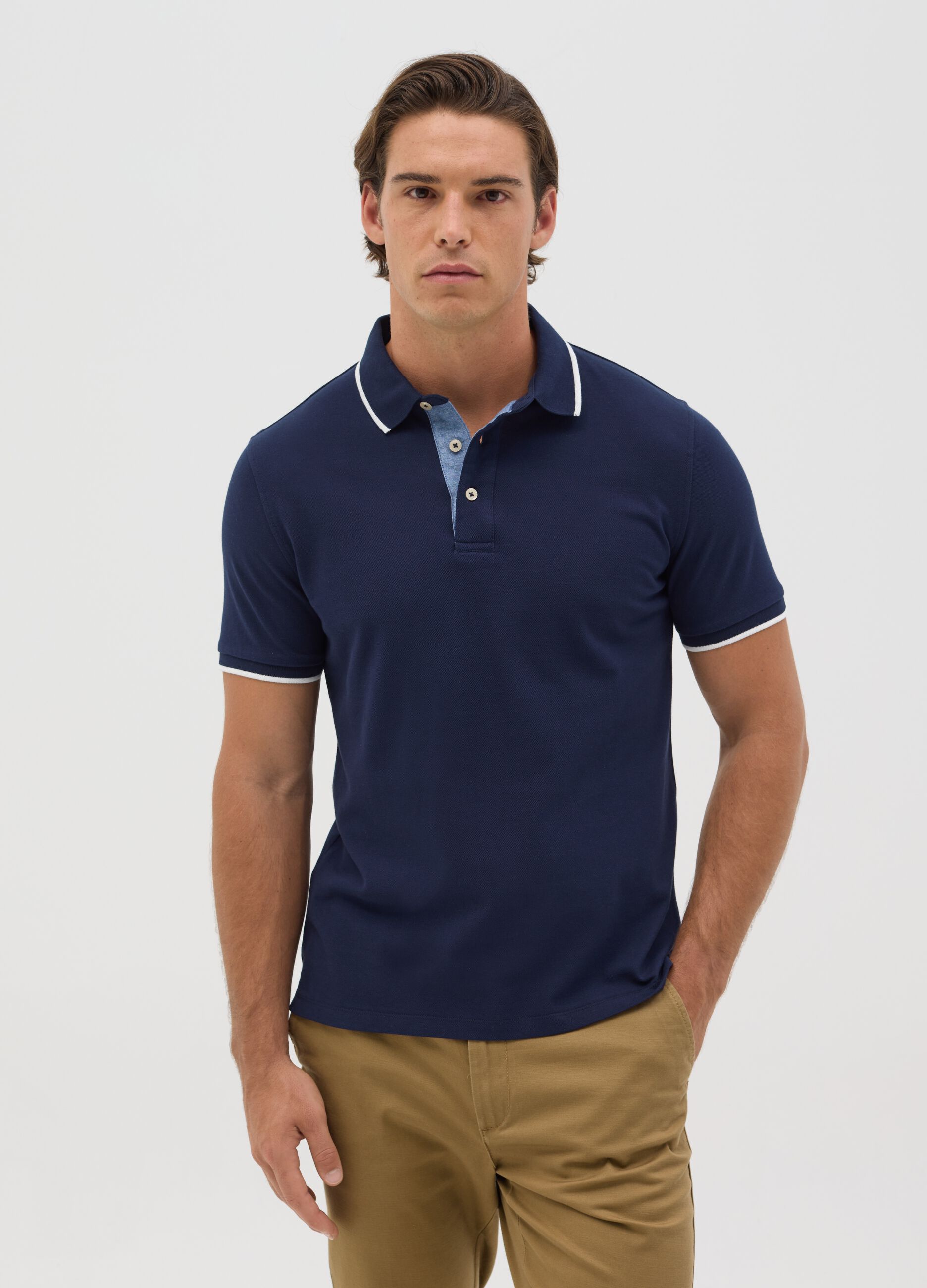 Polo a maniche corte blu in cotone
