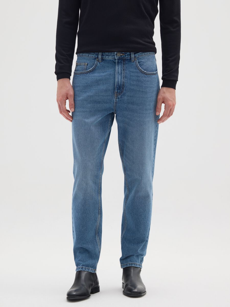 Pure cotton denim regular tapered jeans_1