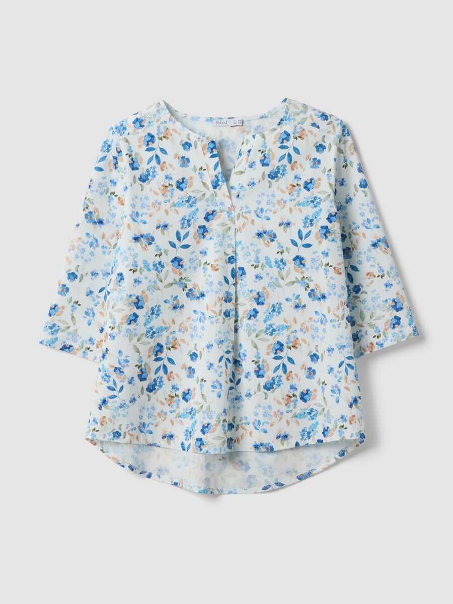 Blusa bianca in cotone elasticizzato a fiori regular fit_4